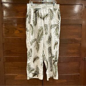 Panama Jack XL Linen blend palm Leaf tropical Pattern wide leg flowy light pants